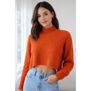 TWIK - Ribbed Cropped Orange Sweater - Small